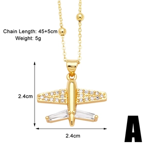 Detailed view of airplane pendant necklace with crystal wings and size measurements