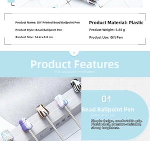 Detailed specs of DIY printed beaded ballpoint pen with 14.4x0.8cm plastic body