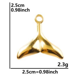 Polished 18k gold plated 304 stainless steel whale tail pendant with 2.5cm size markers