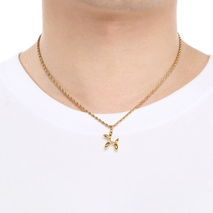 Collier avec pendentif chien ballon doré en acier inoxydable poli pour hommes et femmes