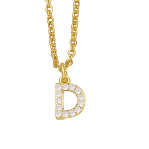 Hip hop style gold necklace featuring a letter D pendant set with white cubic zirconia stones
