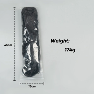 Detailed packaging showing dimensions 45cm by 13cm and weight 174g for wavy ponytail