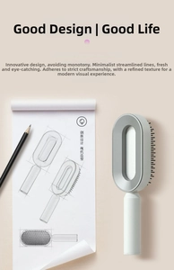 Detail view of air cushion hairbrush with hollow oval design and ergonomic handle