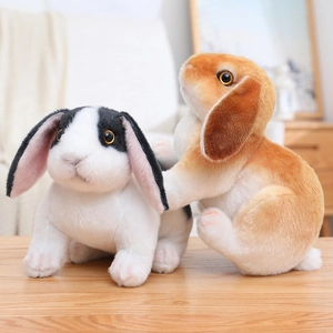 Détails des peluches de lapins bélier en pelage noir-blanc et marron-blanc doux