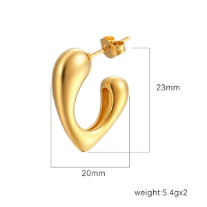 18k gold plated hollow heart earrings for women with 23mm x 20mm size details