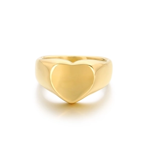 Minimalist wide band stainless steel heart ring with polished 18K gold finish
