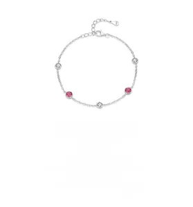 Detail of S925 sterling silver bracelet with pink and white round zircon stones