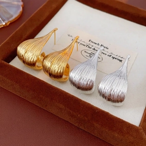 Ribbed Leaf Stud Earrings With Silver Earring Post Copper Real Gold Plating Minimalist Chic Jewelry For Women