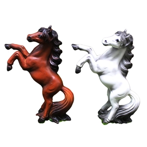 Creative resin horse figurines in brown and white, standing pose for garden home decor