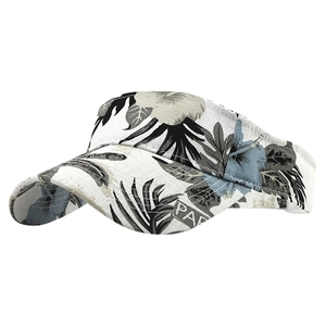 Ethnic style open-top visor hat with tropical floral print and white background