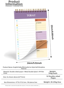 Detail view of purple daily planner showing TODAΥ layout and 22x14cm dimensions