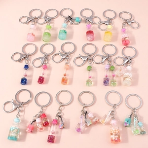 Creative Mini Glass Wishing Bottle Keychain Colorful Liquid Glitter Fruit Flower Charm Pendant Aesthetic Handbag Accessory For Women Girls