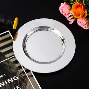 Stainless Steel Round Dinner Plate Mirror Finish Silver Serving Tray Modern Minimalist Hotel Tableware