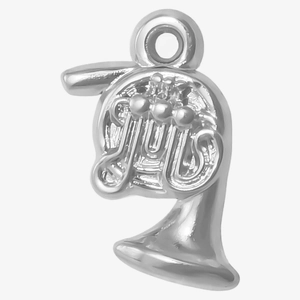 Macro detail of silver 304 stainless steel french horn musical instrument pendant charm