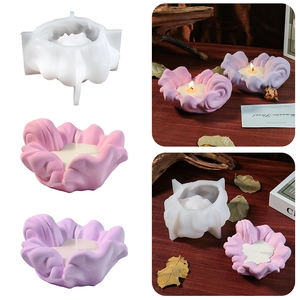 Flower shaped silicone candle mold with multilayer petal design for DIY crafts