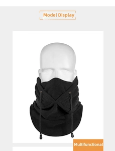 Black fleece neck gaiter with adjustable drawstring and toggle for windproof warmth