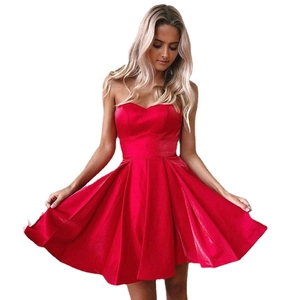 Elegant red sweetheart strapless mini dress with pleated A-line skirt for party cocktail