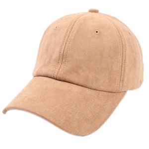 Casquette de baseball en daim beige avec visière courbée et structure à six panneaux