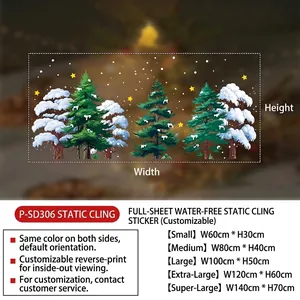 Size chart for Christmas window decals showing dimensions from 60x30cm to 140x70cm