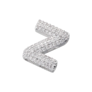 Macro shot of silver hip hop pendant letter Z with full cubic zirconia pave setting