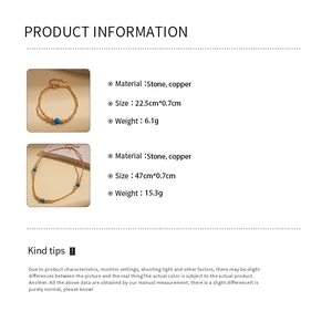 Detailed spec chart for 18K gold-plated beaded necklace and bracelet set with stone