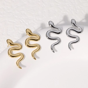 Minimalist snake-shaped stainless steel stud earrings in gold and silver finish