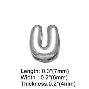 Ciondolo a forma di U in argento lucido con dimensioni dettagliate 7mm x 6mm x 4mm