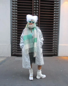 Y2K punk style sunglasses with mint green frames for a trendy winter fashion look