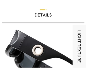 Close-up of metal ring hinge detail on premium black square frame retro sunglasses
