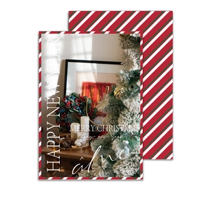 Red and green Christmas cards with Merry Christmas text for apple gift wrapping