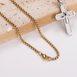 Men's punk style multi-layer stainless steel cross pendant necklace with gold box chain