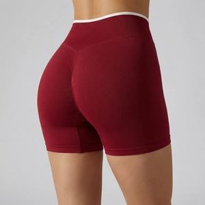 Women's Seamless Contrast Waistband High Waist Yoga Shorts Butt Lifting Sports Bottom For Fitness Running Workout