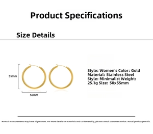 Detailed view of 50x55mm oversized gold stainless steel hoop earrings for women