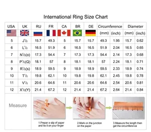 International ring size chart with USA, UK, RU and FR conversion for zircon wedding rings