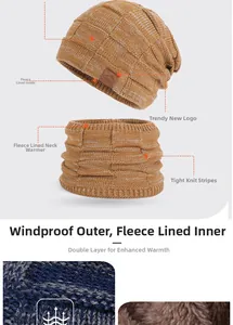 Makro-Detail von Winter-Strickmütze und Schal mit dickem Fleece-Futter