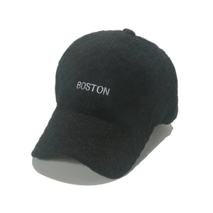 Fleece baseball cap with BOSTON embroidery in black, stylish winter headwear for adults