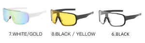 Trois variantes de lunettes de soleil de cyclisme en blanc, noir et jaune pour le sport