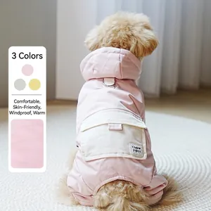 Manteau Hiver Chien Combinaison Rembourrée Épaisse Avec Capuche Anneau De Traction Couleur Contrastée Pour Petits Chiens