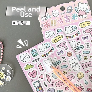 Kawaii sticker set with bear and cat motifs for DIY scrapbooking and creative deco