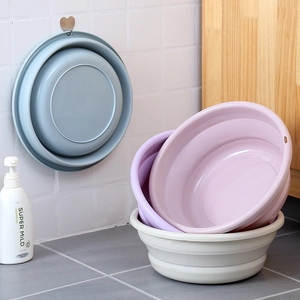 Foldable Washbasin Portable Plastic Collapsible Basin Space Saving Travel Camping Laundry Household Hanging Hole PP TPE