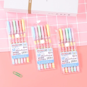 Set of six 0.8mm rainbow gel pens in candy colors for journaling and creative drawing