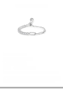 Detailed view of adjustable S925 sterling silver chain ring with round zircon stones