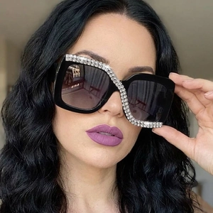 Women Oversized Square Sunglasses PC Frame AC Lens S-Shape Rhinestone Decoration Fashion Gradient UV400 Party Outdoor