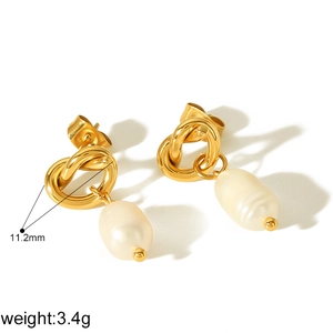 Exaggerated butterfly pearl 18k gold drop earrings in polished stainless steel for women