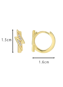 Detail showing dimensions of lightning bolt earrings with zircons in 1.5cm height