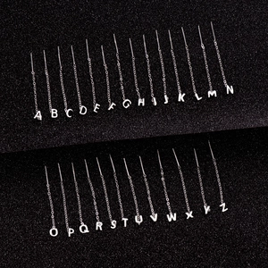 Minimalist S999 sterling silver letter drop earrings with 26 letters from A to Z