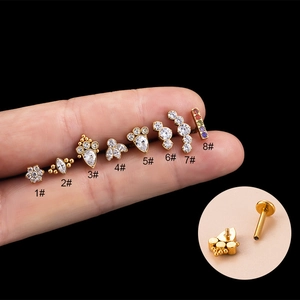 Internally Threaded Titanium Labret Stud Piercing Jewelry Zircon Flat Back Cartilage Tragus Helix Lip Ear Bone Small Stylish