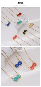 Détail des pendentifs infini plaqués or 18 carats en plusieurs couleurs avec zircons