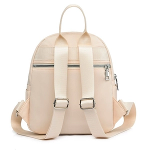 Minimalistischer beiger wasserdichter Nylon-Rucksack für Damen mit Anti-Diebstahl-Tasche