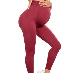 Seamless high waist maternity yoga pants in burgundy with belly support